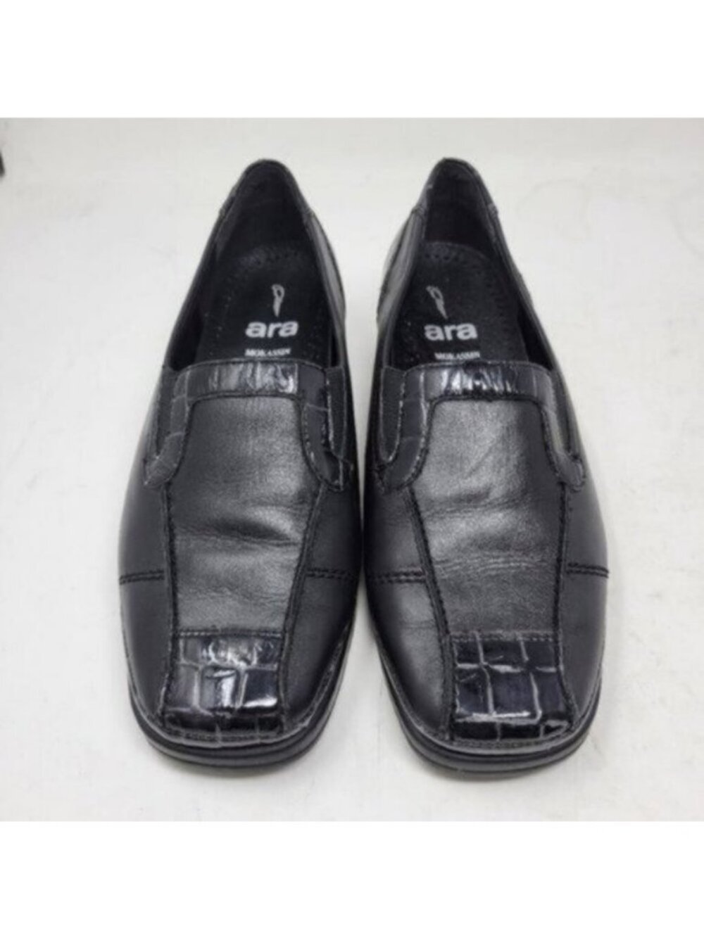 Ara Leather Crocodile Print Mokassin Slip On Loafer Shoe Black - Picture 3 of 12